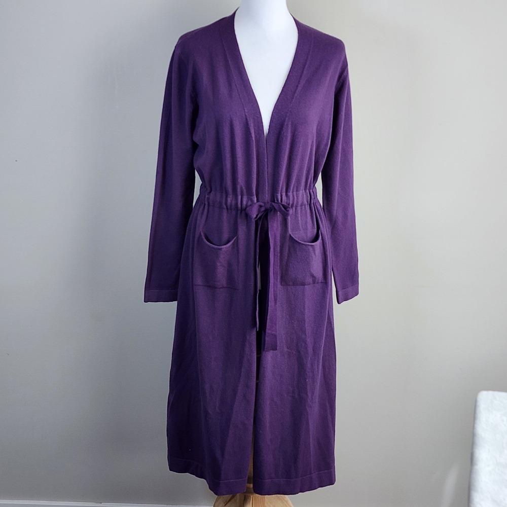 Purple Duster Long Cardigan‎ Womens S/M Tie Waist Long Sleeve Knit Jacket Layer